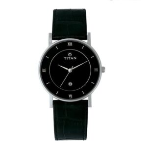 Elegant Black Dial Black Leather Strap Men's Watch With Date Function - SKU: GS9162SL05