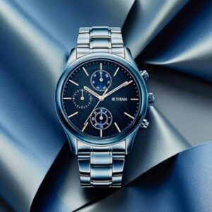 Elegant Neo Splash Blue Dial Quartz Multifunction Stainless Steel Strap Watch for Men - SKU: GS1805QM01