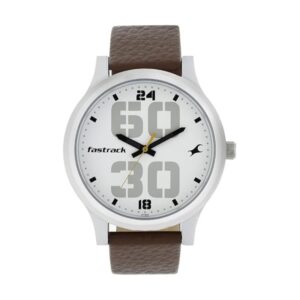 Stylish Mens Analog White Dial Brown Band Leather Watch - SKU: GS38051SL06