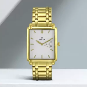 Elegant White Dial Stainless Steel Strap Watch for Men with Day and Date - SKU: GS1506YM01