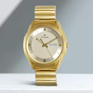 Elegant Trendy Golden Dial Golden Stainless Steel Strap Men's Watch - SKU: GS1578YM05