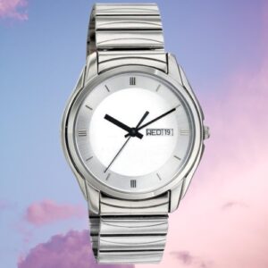 Elegant Trendy Watch for Men, White Dial Silver Steel Analog Strap Watch - SKU: GS1578SM03
