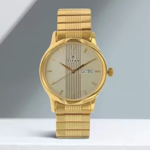 Elegant Trendy Golden Dial Golden Stainless Steel Strap Analog Men's Watch - SKU: GS1580YM04