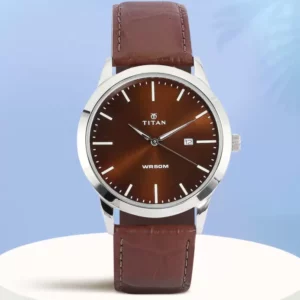 Elegant Analog with Date Brown Dial Leather Strap Watch for Men - SKU: GS1584SL04