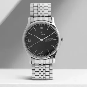 Elegant Black Dial Silver Stainless Steel Men's Watch With Date Function - SKU: GS1636SM01