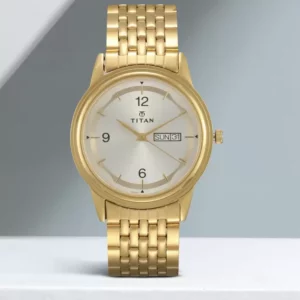 Elegant Analog Light Gold Dial Golden Stainless Steel Strap Men's Watch - SKU: GS1638YM01