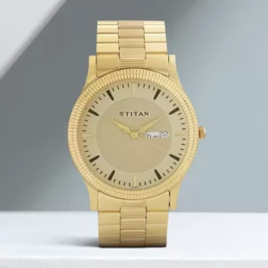 Elegant Gold Dial Steel Strap Analog Watch for Men With Day And Date - SKU: GS1650YM04