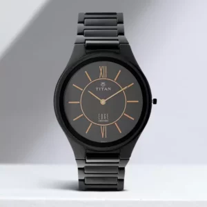 Elegant Edge Ceramic Analog Black Dial Black Strap Men's Watch - SKU: GS1696NC01