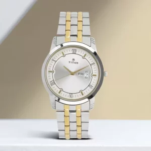 Elegant Silver Dial Two Tone Stainless Steel Strap Analog Watch for Men - SKU: GS1774BM01