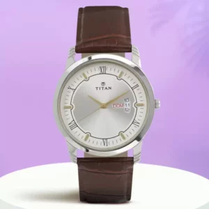 Elegant Karishma Analog Silver White Dial Leather Strap Men's Watch - SKU: GS1774SL01