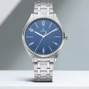 Elegant Blue Dial Silver Stainless Steel Strap Analog Wrist Watch for Men - SKU: GS1802SM02