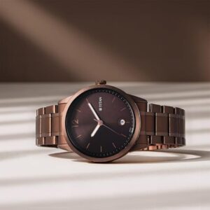Elegant Neo Splash Brown Dial Analog with Date Stainless Steel Strap Watch for Men - SKU: GS1806QM03