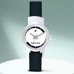 Stylish Analog Silver Dial Black Leather Strap Watch for Women's - SKU: GS2298SL04