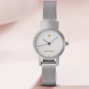 Stylish White Dial Silver Mess Chain Strap Women's Watch - SKU: GS2298SM02