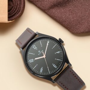 Elegant Men's Minimalist Zen Watch Black Sleek Leather Strap with Contrast Hands - SKU: GS1802NL01
