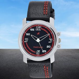 Stylish Red & Black Dial Black Leather Strap Analog Men's Watch - SKU: GS3039SL06