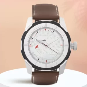 Stylish Trendy Analog White Dial Brown Leather Strap Men's Watch - SKU: GS3099SL01