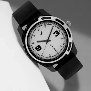 Stylish White Dial Black Silicon Strap Analog Watch For Men's - SKU: GS3114PP01