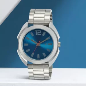 Stylish Analog Blue Dial Silver Metal Strap Watch For Men's - SKU: GS3117SM02