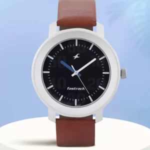 Stylish Analog Trendy Watch for Men, Black Dial Brown Leather Strap - SKU: GS3121SL01