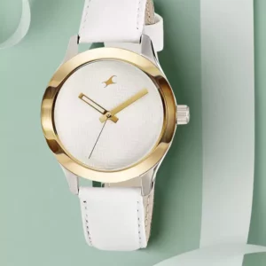 Stylish Analog White Dial White Leather Strap Women's watch - SKU: GS6078SL02