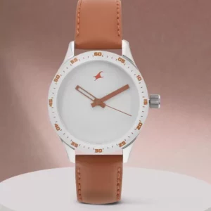 Stylish Analog White Dial Orange Leather Strap Women's watch - SKU: GS6078SL04