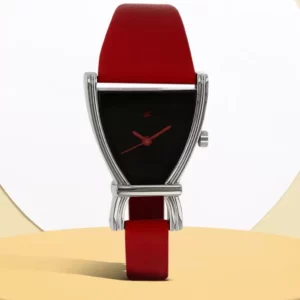 Stylish Analog Watch for Women, Black Dial Red Leather Strap - SKU: GS6095SL03