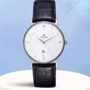 Elegant White Dial Black Leather Strap Analog Watch With Date Function - SKU: GS9162SL04
