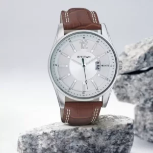 Elegant Watch for Men, Silver Dial Brown Leather Strap Analog Men's Watch - SKU: GS9322SL03