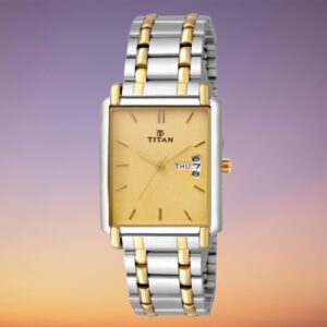 Elegant Golden Dial Two Tone Stainless Steel Strap Watch for Men - SKU: GS1506BM02
