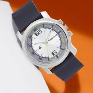 Stylish Analog Silver Dial Black Leather Strap Analog Men's Watch - SKU: GS3039SP01