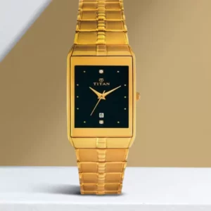 Elegant Black Dial Golden Strap Analog Watch for Men with Date Function - SKU: GS9151YM05