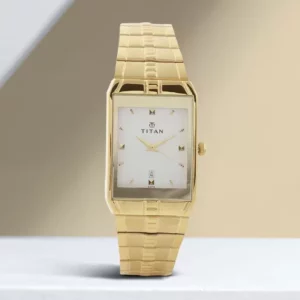 Elegant Silver Dial Golden Strap Analog Watch for Men with Date Function - SKU: GS9151YM01