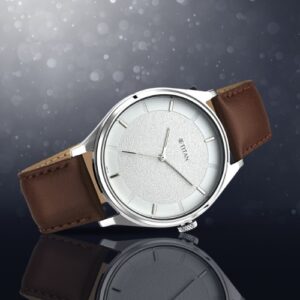 Elegant Men's Analog White Watch Gradient Dial & Sleek Markings with Leather Strap - SKU: GS1802SL013
