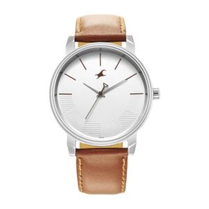 Stylish Men Stunners Quartz Analog Silver Dial Brown Leather Strap Watch for Men's - SKU: GS3291SL02