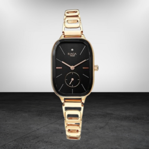 Elegant Raga Chic Quartz Analog Black Dial Rose Gold Metal Strap Watch for Women - SKU: GS2687WM01