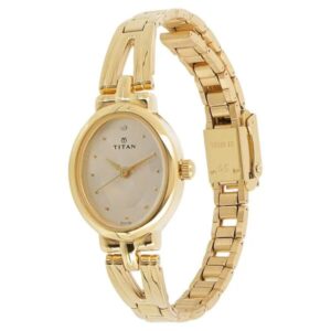 Elegant Quartz Analog Champagne Dial Golden Stainless Steel Strap - SKU: GS2594YM01