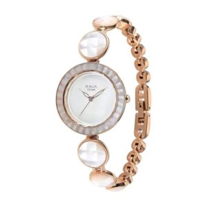 Elegant Raga Power Pearls Quartz Analog Faceted MOP Rose Gold Strap Brass Watch for Women - SKU: GS95250WM01F