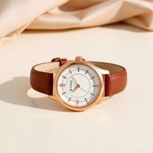 Elegant Quartz Analog Silver Dial Brown Leather Strap Watch for Women - SKU: GS2638WL01