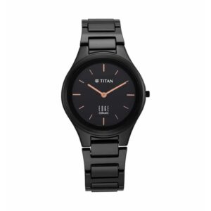 Elegant Watch For Women Quartz Analog Glossy Black Dial Ceramic Strap - SKU: GS2653NC01