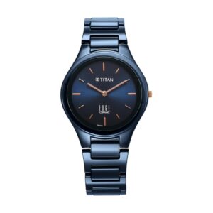 Elegant Watch For Women Quartz Analog Atlantic Blue Dial Ceramic Strap - SKU: GS2653QC03