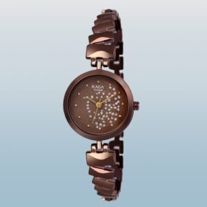 Elegant Crystal Facet Brown Dial Steel Strap Analog Watch For Women's - SKU: GS95121KM01