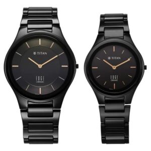 Elegant Edge Pair Black Dial Analog Ceramic Strap watch for Couple - 16962653NC01 Couple Watch