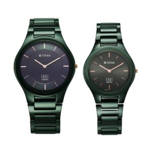 Elegant Edge Pair Green Dial Analog Ceramic Strap watch for Couple - SKU: GS16962653QC06 Couple Watch